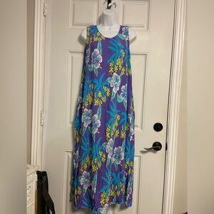 T19b- ISLA GIRL Purple-Blue Floral Maxi HAWAIIAN Dress